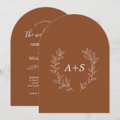 Faire-part de mariage à monogramme arqué à feuille (Devant / Derrière)