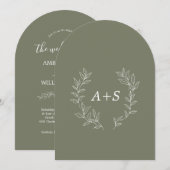 Faire-part de mariage à monogramme arqué à feuille (Devant / Derrière)