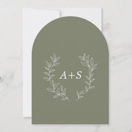 Faire-part de mariage à monogramme arqué à feuille (Devant)