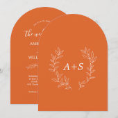 Faire-part de mariage à monogramme arqué à feuille (Devant / Derrière)