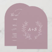 Faire-part de mariage à monogramme arqué à feuille (Devant / Derrière)