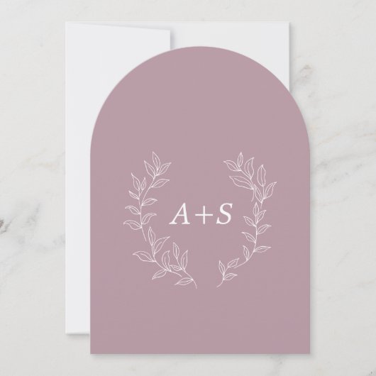 Faire-part de mariage à monogramme arqué à feuille (Devant)