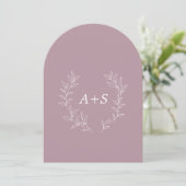 Faire-part de mariage à monogramme arqué à feuille (Debout devant)