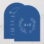 Faire-part de mariage à monogramme arqué à feuille (Devant / Derrière)