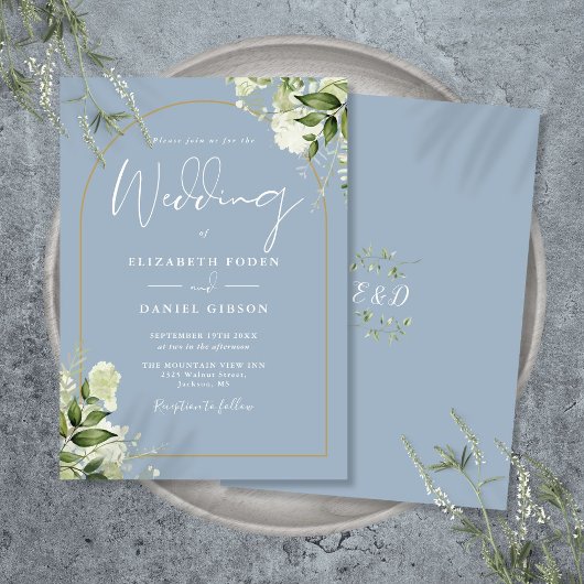 Faire-part de mariage à monogramme arqué or avec v