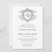 Faire-part de mariage à monogramme avec blason Ele (Devant)