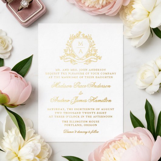 Faire-part de mariage à monogramme avec blason flo
