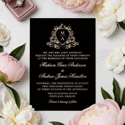 Faire-part de mariage à monogramme avec blason flo