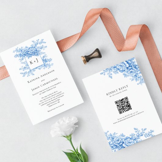 Faire-part de mariage à monogramme avec code QR re