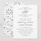 Faire-part de mariage à monogramme avec fioriture (Devant / Derrière)
