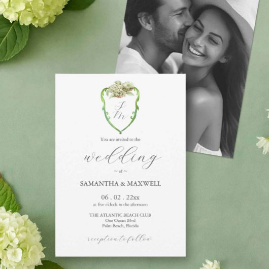 Faire-part de mariage à monogramme avec hydrangea