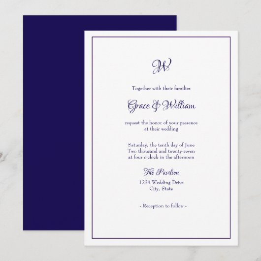 Faire-part de mariage à monogramme avec un script (Devant / Derrière)