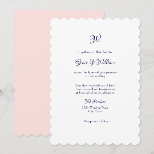 Faire-part de mariage à monogramme avec un script (Devant / Derrière)