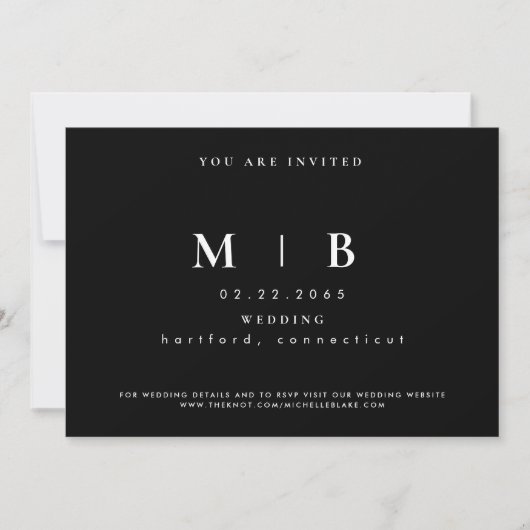 Faire-part de mariage à monogramme B/N simple et é (Devant)