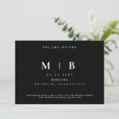 Faire-part de mariage à monogramme B/N simple et é (Debout devant)