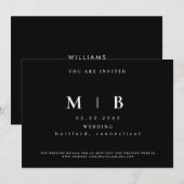 Faire-part de mariage à monogramme B/N simple et é (Devant / Derrière)