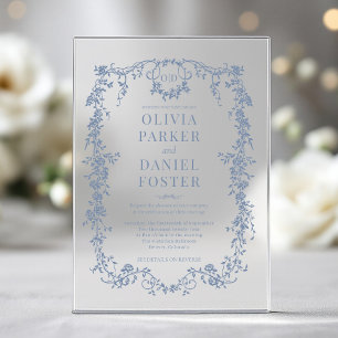 Faire-part de mariage à monogramme bleu poussiéreu