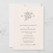 Faire-part de mariage à monogramme botanique rose (Devant)