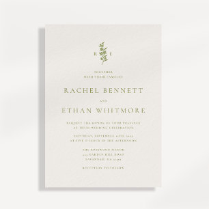 Faire-part de mariage à monogramme botanique vert