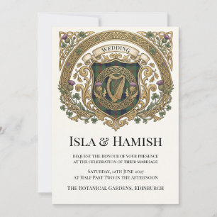 Faire-part de mariage à monogramme celtique or