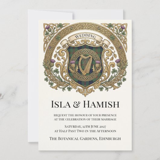 Faire-part de mariage à monogramme celtique or (Devant)