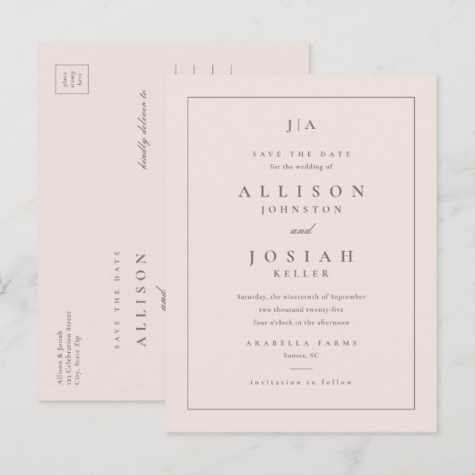 Faire-Part de Mariage à Monogramme Classique (Devant / Derrière)