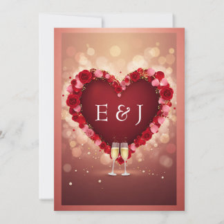 Faire-part de mariage à monogramme cœur floral rou