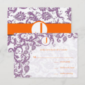 Faire-part de mariage à monogramme damassé Orange (Devant / Derrière)