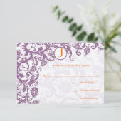 Faire-part de mariage à monogramme damassé Orange (Debout devant)