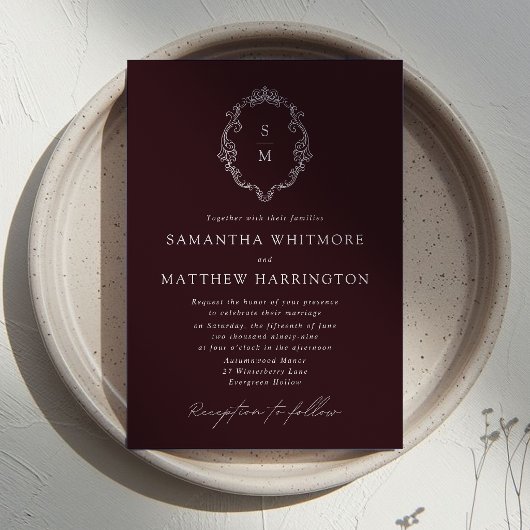 Faire-part de mariage à monogramme de Bourgogne