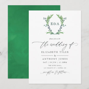 Faire-part de mariage à monogramme de crête de lau