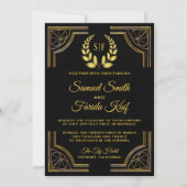 Faire-part de mariage à monogramme de laurier en o (Devant)