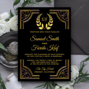 Faire-part de mariage à monogramme de laurier en o