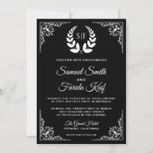 Faire-part de mariage à monogramme de laurier noir (Devant)