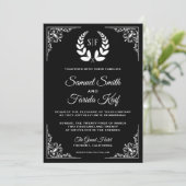 Faire-part de mariage à monogramme de laurier noir (Debout devant)