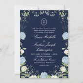 Faire-part de mariage à monogramme d'hortensia ble (Devant)