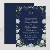Faire-part de mariage à monogramme d'hortensia ble (Devant / Derrière)
