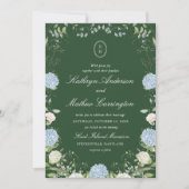 Faire-part de mariage à monogramme d'hortensia ver (Devant)