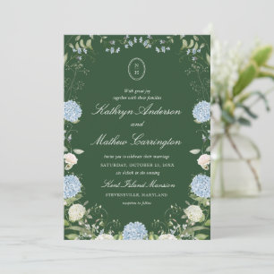 Faire-part de mariage à monogramme d'hortensia ver