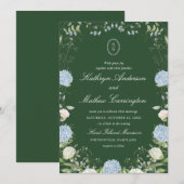 Faire-part de mariage à monogramme d'hortensia ver (Devant / Derrière)