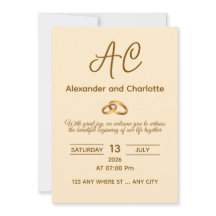 Faire-part de mariage à monogramme doré