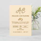 Faire-part de mariage à monogramme doré (Debout devant)