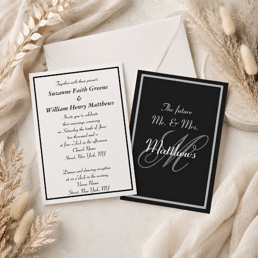 Faire-part de mariage à monogramme élégant pour fu