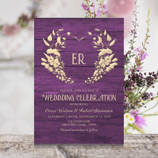 Faire-part de mariage à monogramme en bois rustiqu