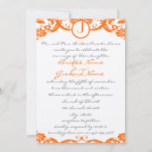 Faire-part de mariage à monogramme en damas orange (Devant)