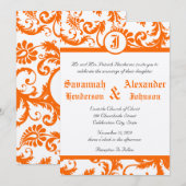 Faire-part de mariage à monogramme en damas orange (Devant / Derrière)