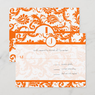 Faire-part de mariage à monogramme en damas orange