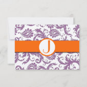 Faire-part de mariage à monogramme en damas prune (Dos)