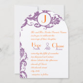 Faire-part de mariage à monogramme en damas prune (Devant)