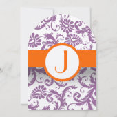 Faire-part de mariage à monogramme en damas prune (Dos)